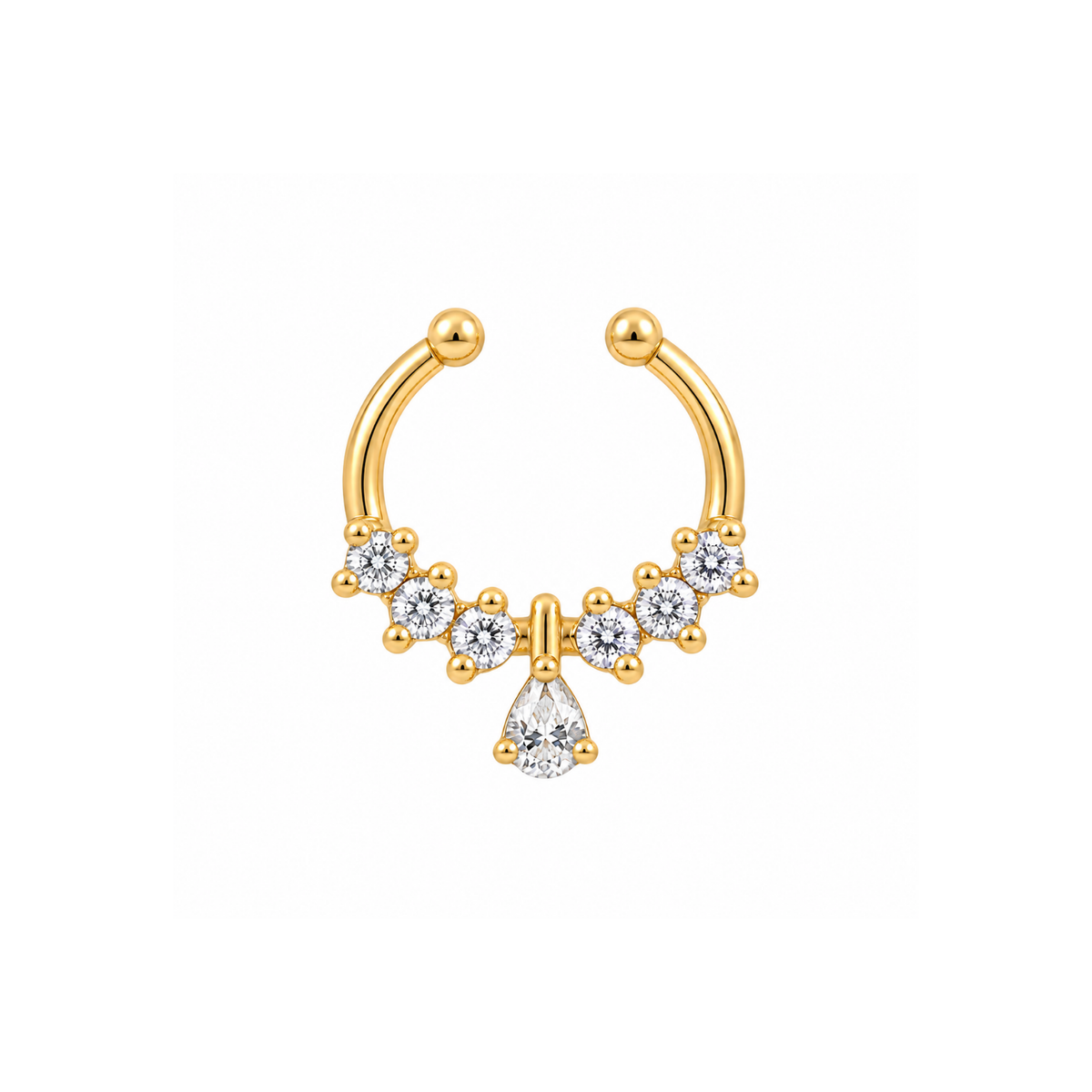 Teardrop Drop Faux Septum Nose Ring - side view in 925 sterling silver
