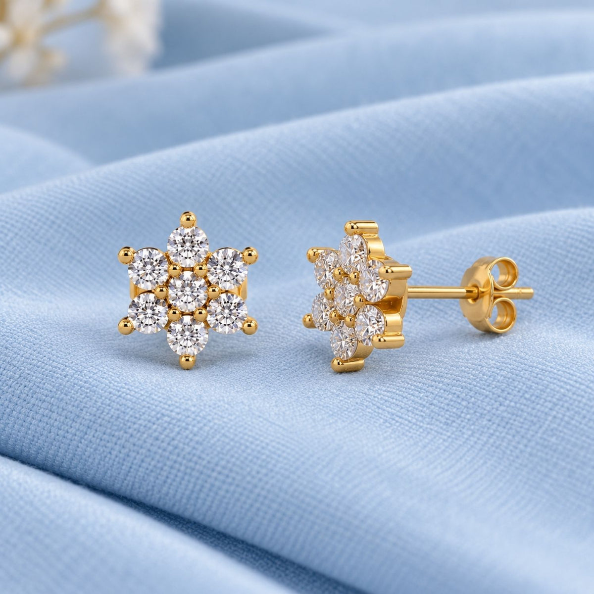 Seven Stone White Cz Floral Cluster Stud Earrings for Women - 925 Sterling Silver