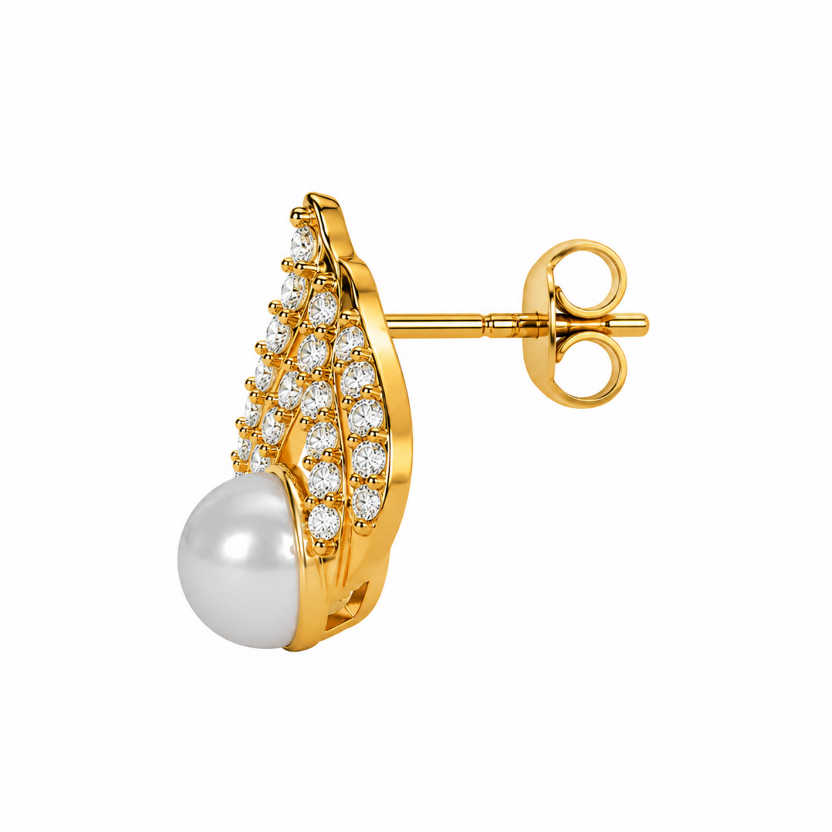White Cz Flame Drop Pearl Stud Earrings - 925 sterling silver earrings for women