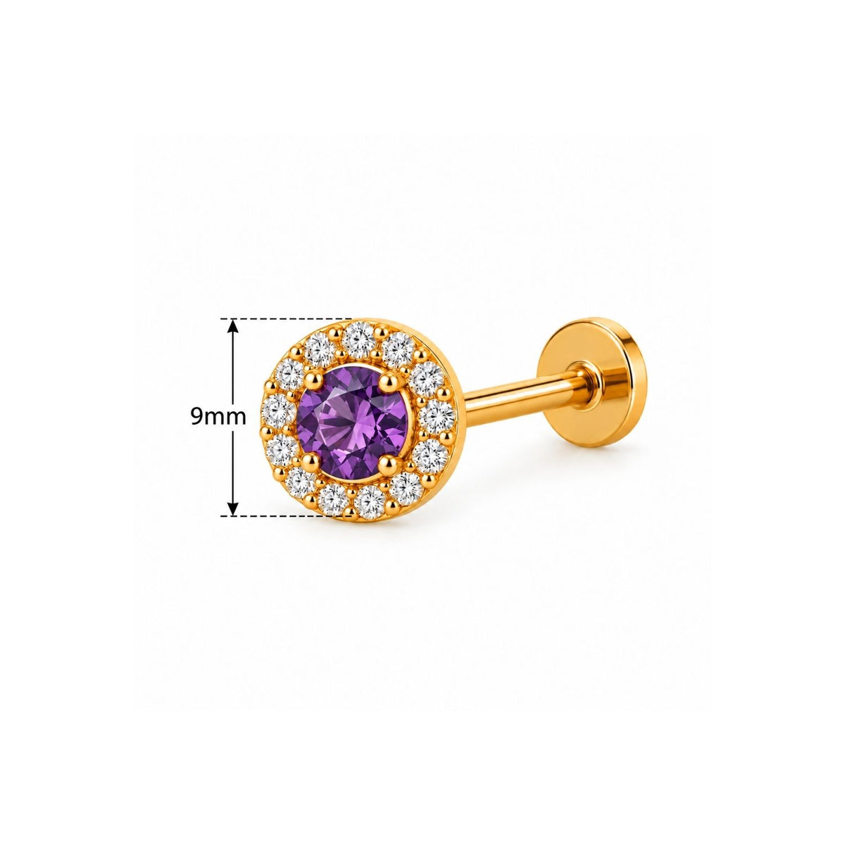 Amethyst Purple Halo Nose Pin - 925 Sterling Silver