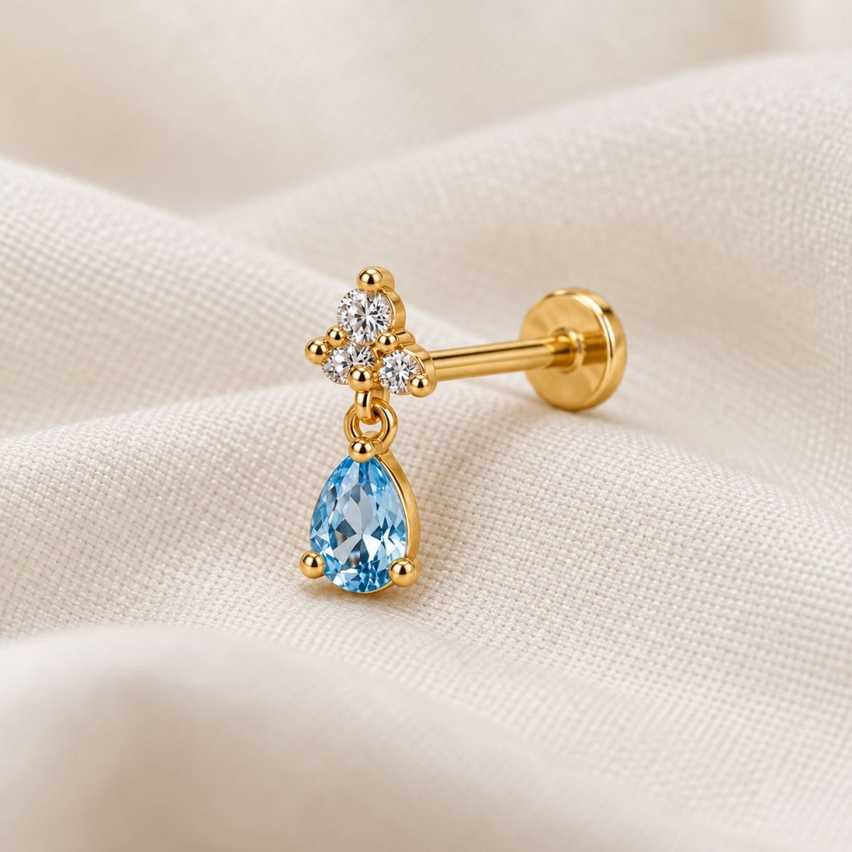 Blue Topaz Teardrop Drop Nose Pin - 925 Sterling Silver