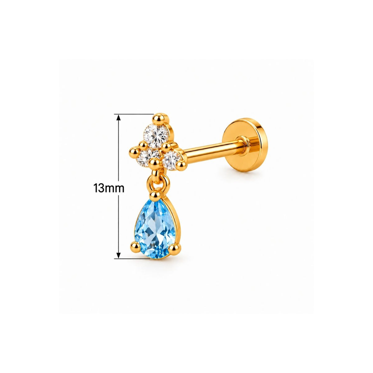 Blue Topaz Teardrop Drop Nose Pin - 925 Sterling Silver