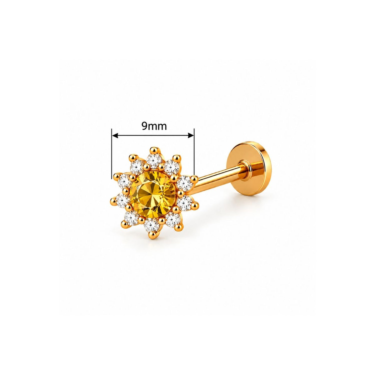 Citrine Yellow Sunburst Nose Pin - 925 Sterling Silver