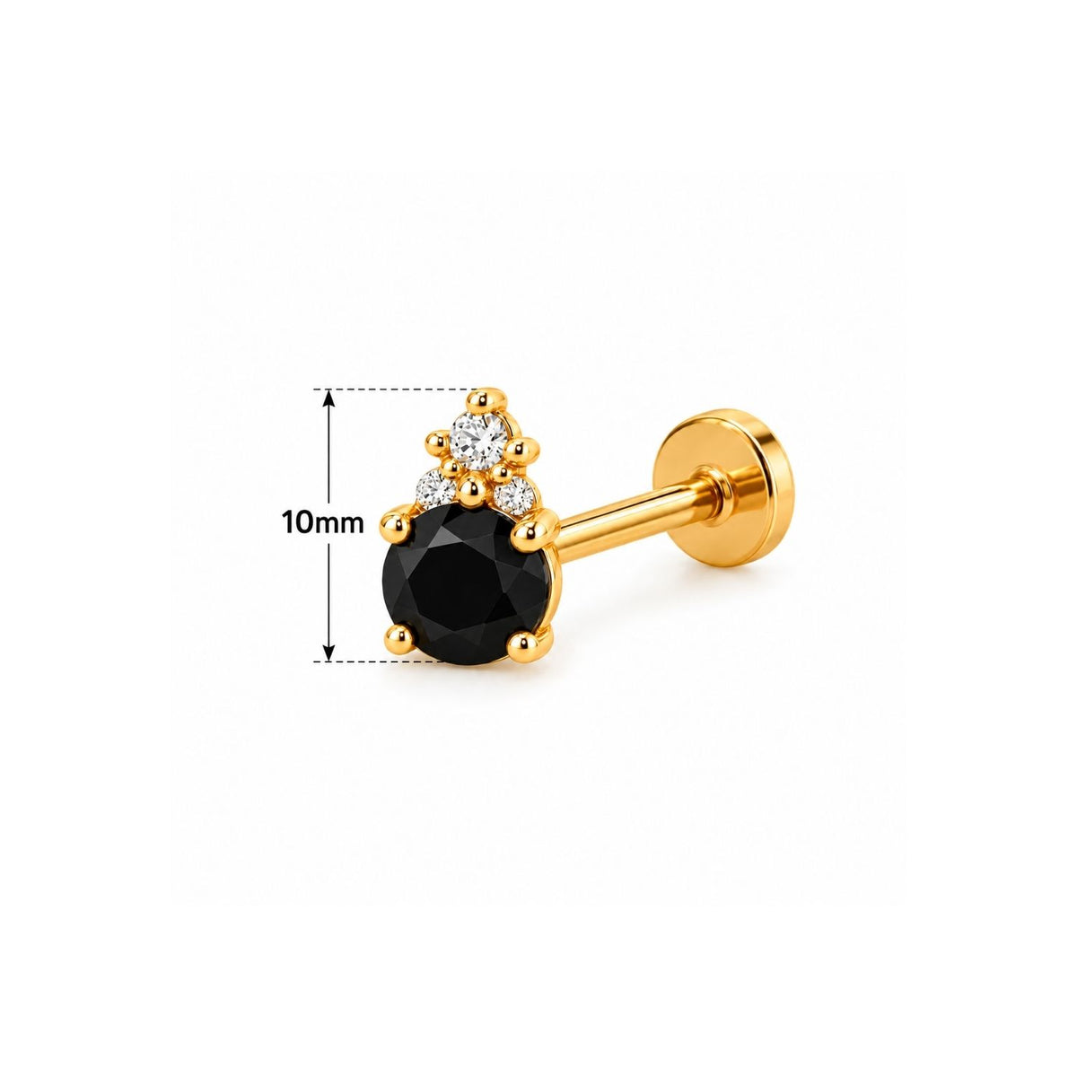 Black Solitaire Nose Pin - 925 Sterling Silver