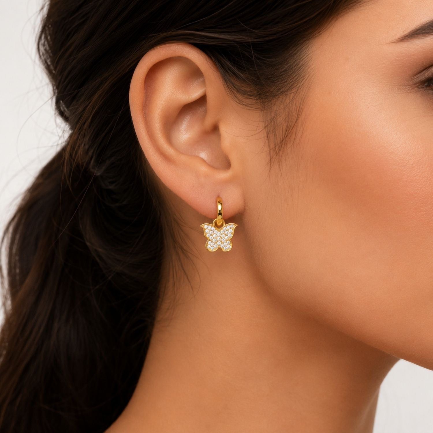 Studded Butterfly Huggies - 925 Sterling Silver Gold Plated