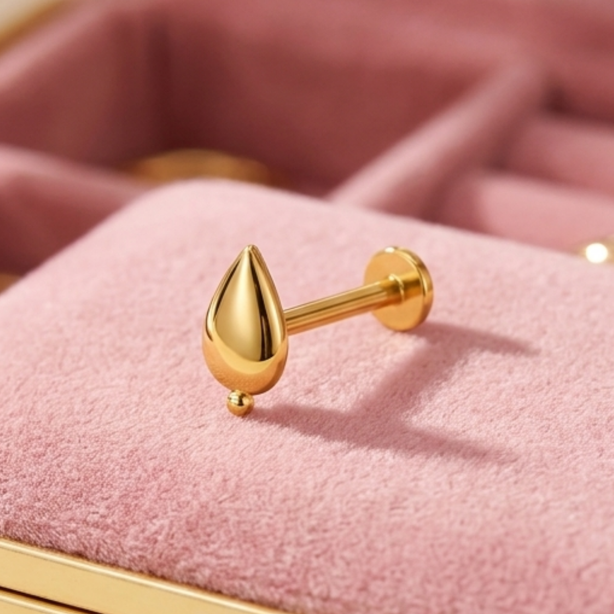 Minimalist Teardrop Nose Pin - close-up detail