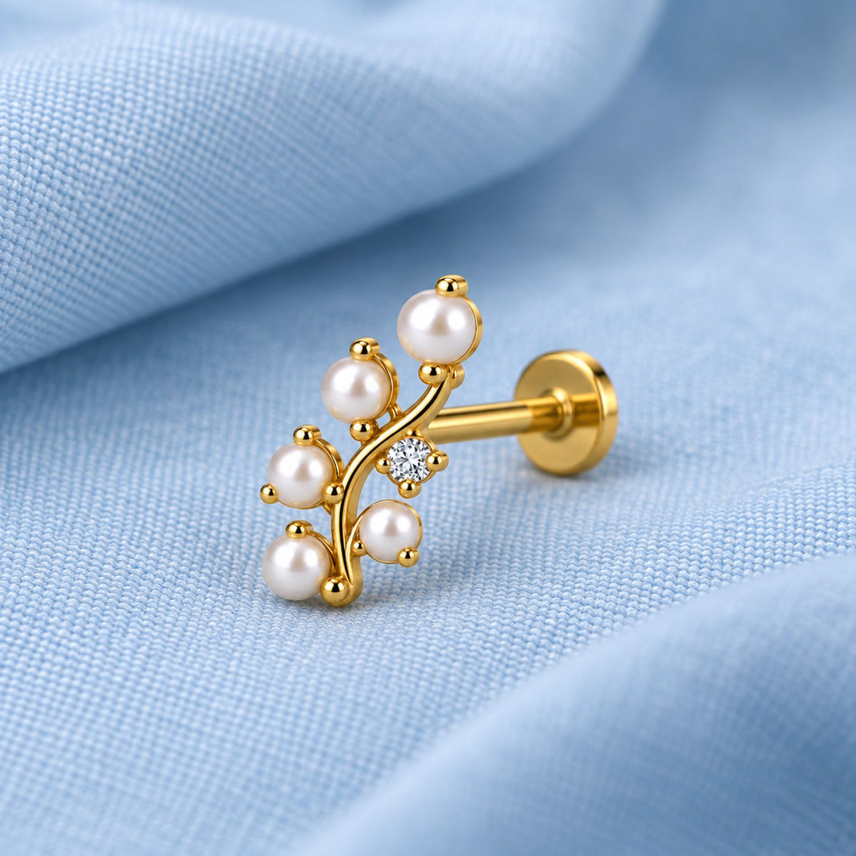 Pearl Vine Nose Pin - 925 Sterling Silver