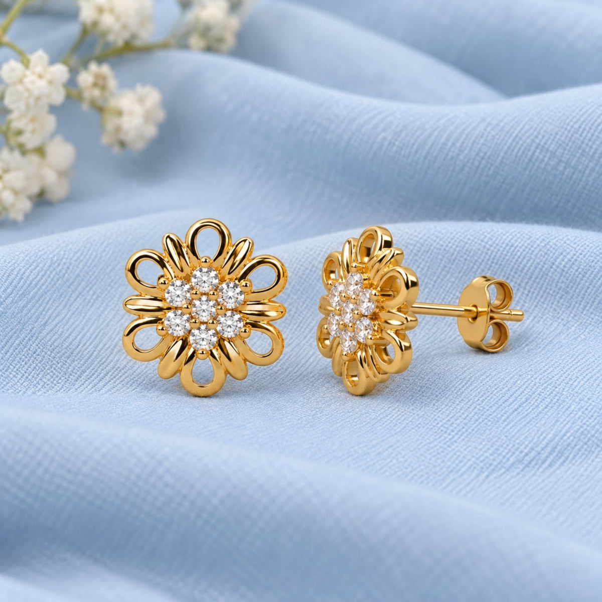 Openwork Petal White Cz Flower Stud Earrings for Women - 925 Sterling Silver