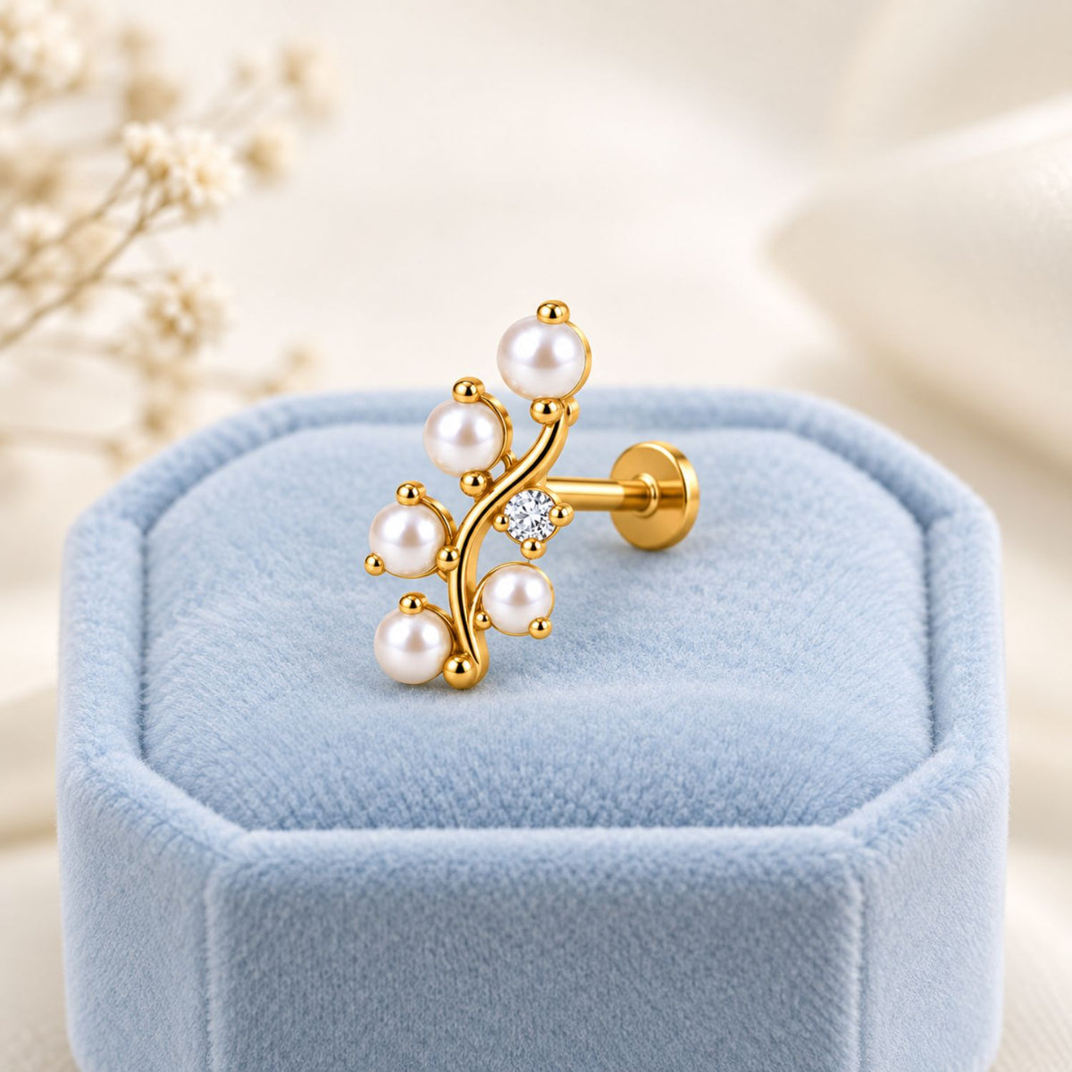 Pearl Vine Nose Pin - 925 Sterling Silver