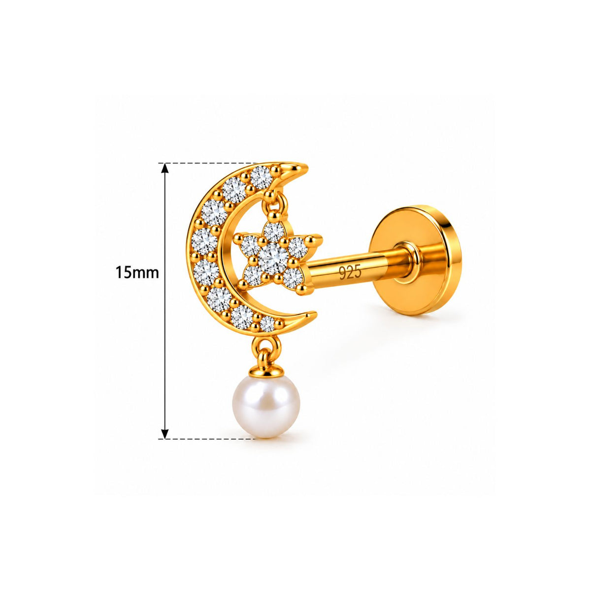 Crescent Moon Pearl Drop Nose Pin - 925 Sterling Silver