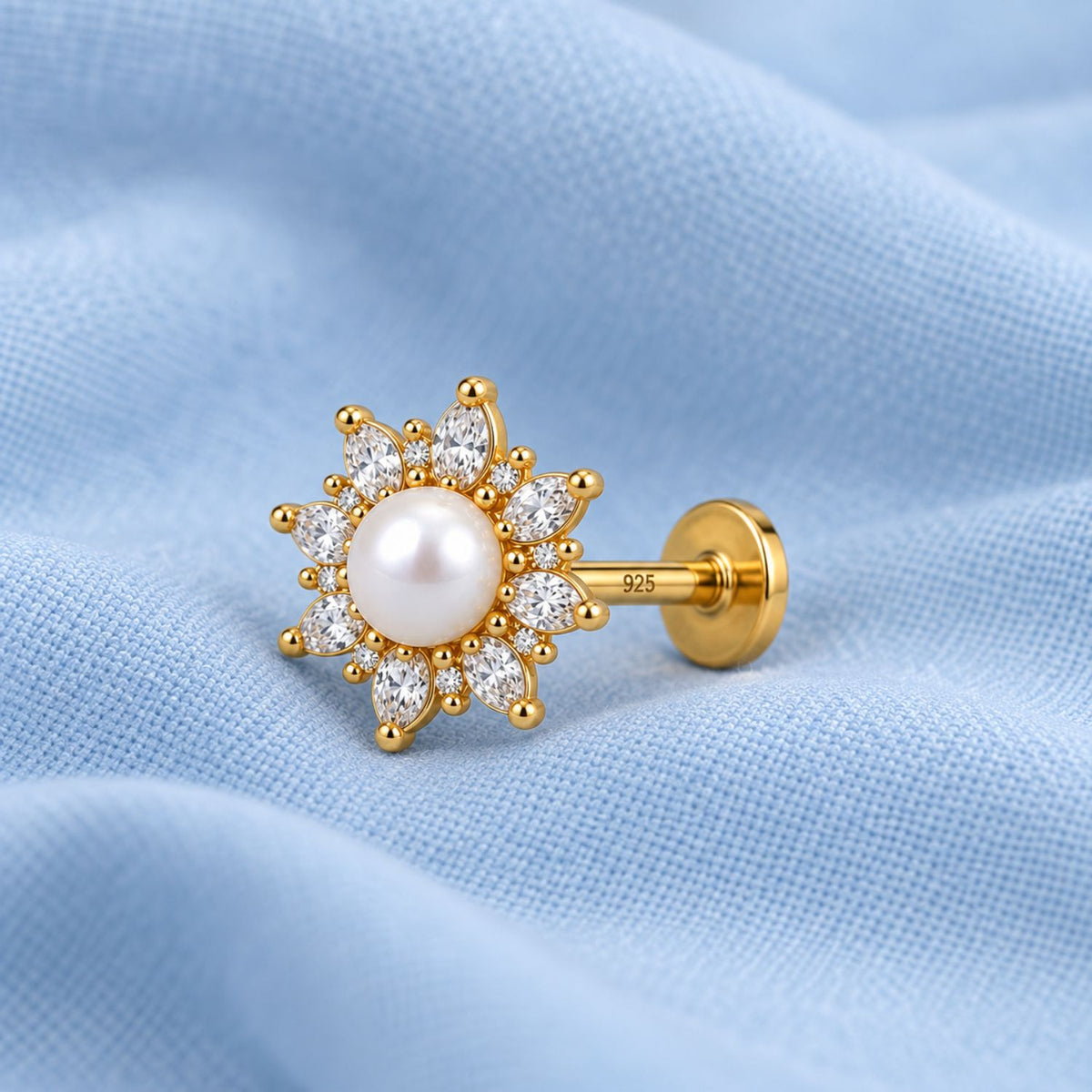 Pearl Sunburst Nose Pin - 925 Sterling Silver