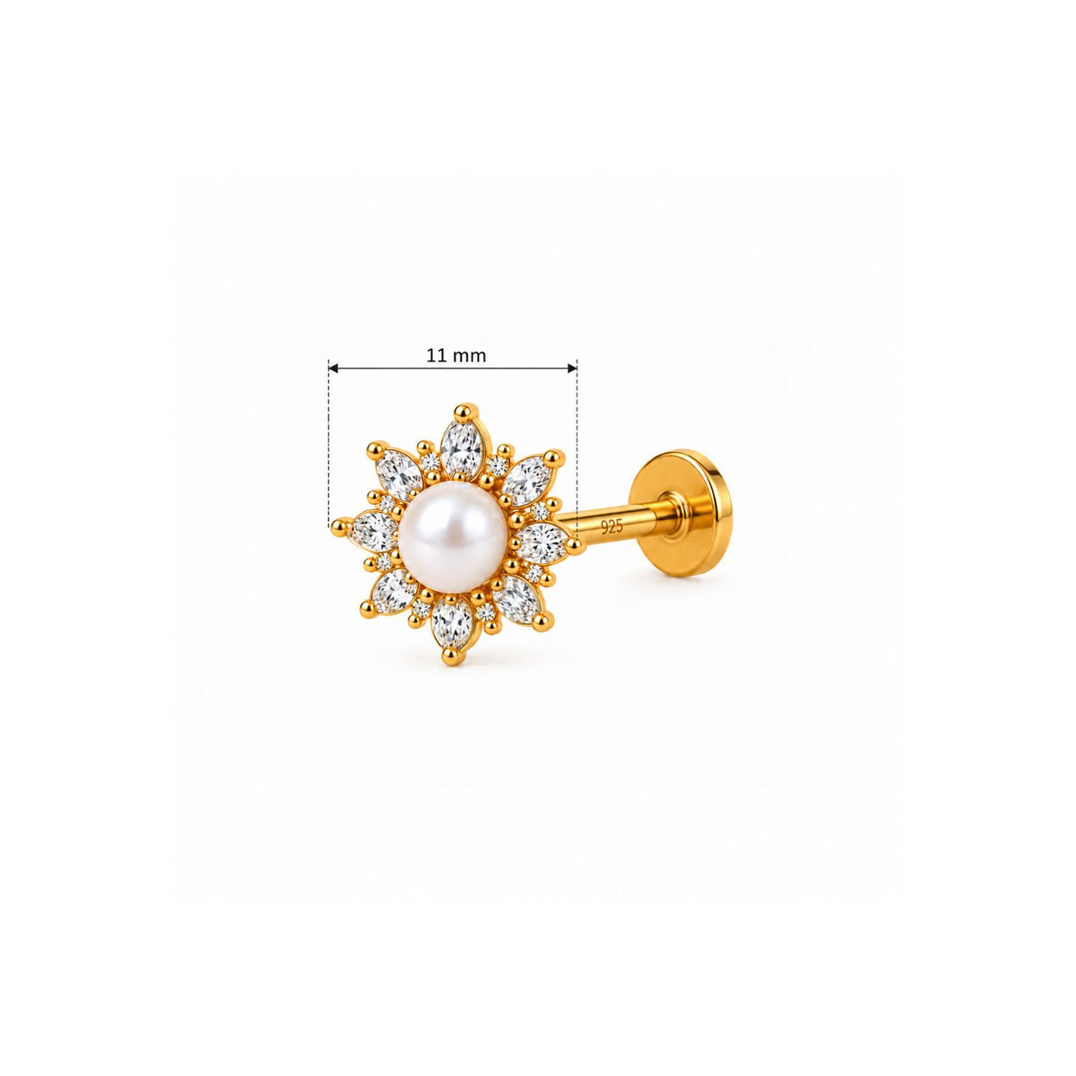 Pearl Sunburst Nose Pin - 925 Sterling Silver