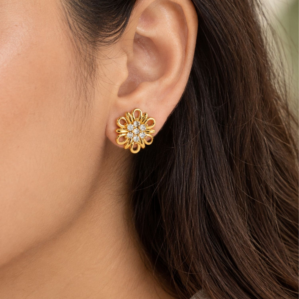 Openwork Petal White Cz Flower Stud Earrings for Women - 925 Sterling Silver