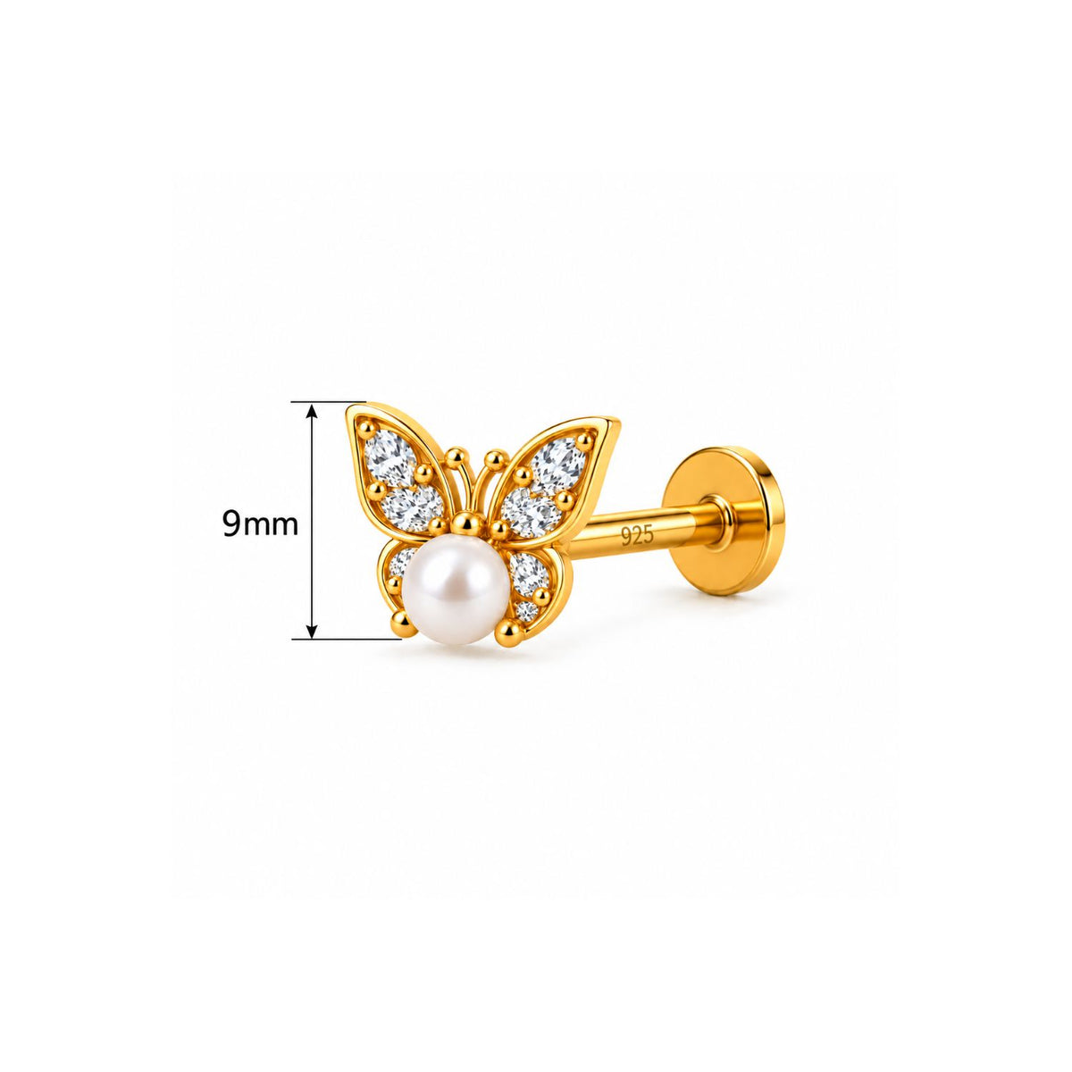 Butterfly Pearl Nose Pin - 925 Sterling Silver