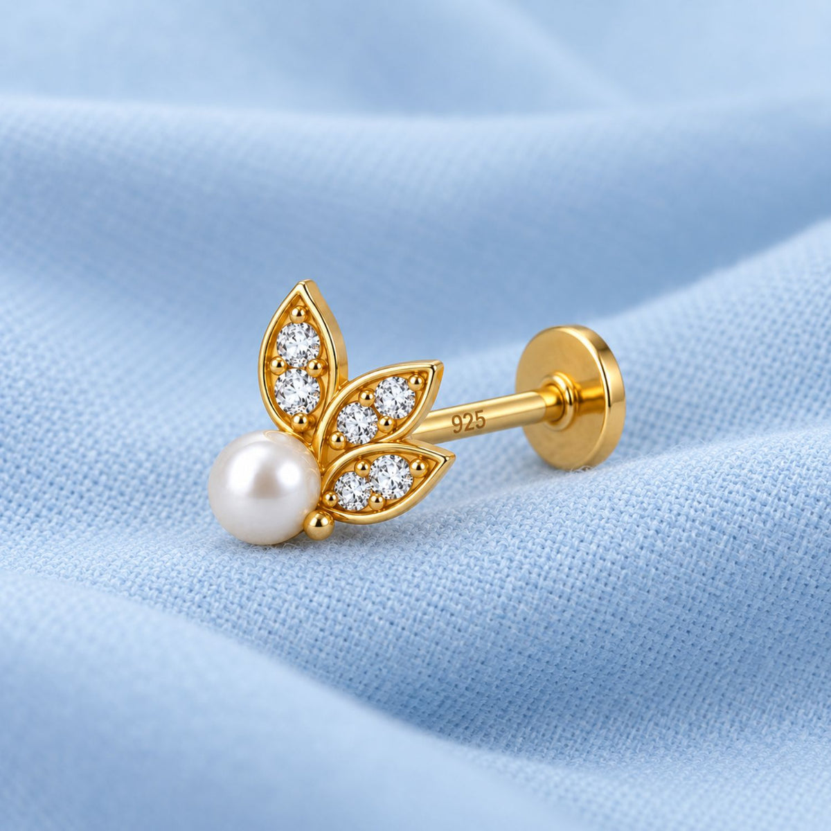 Pearl Leaf Nose Pin - 925 Sterling Silver