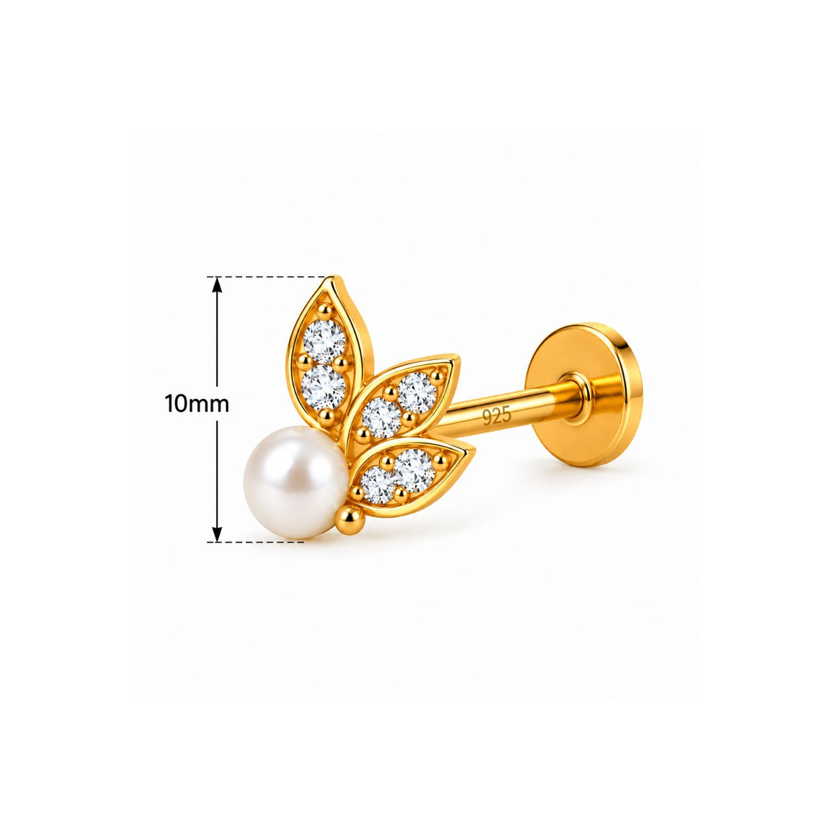 Pearl Leaf Nose Pin - 925 Sterling Silver
