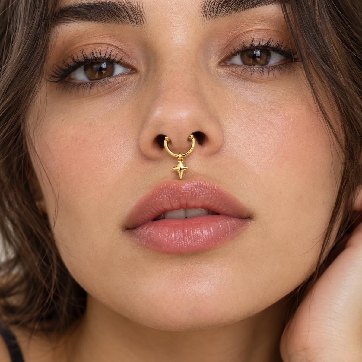 Star Drop Faux Septum Nose Ring - 925 Sterling Silver