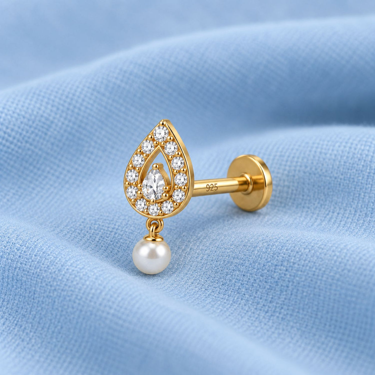 Teardrop Pearl Drop Nose Pin - 925 Sterling Silver