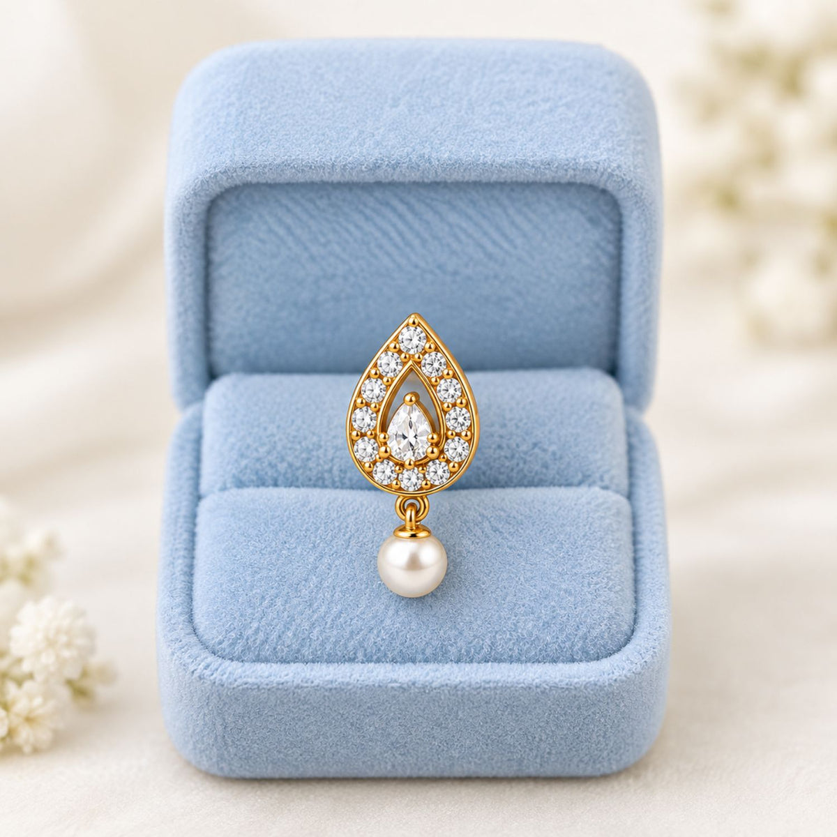 Teardrop Pearl Drop Nose Pin - 925 Sterling Silver