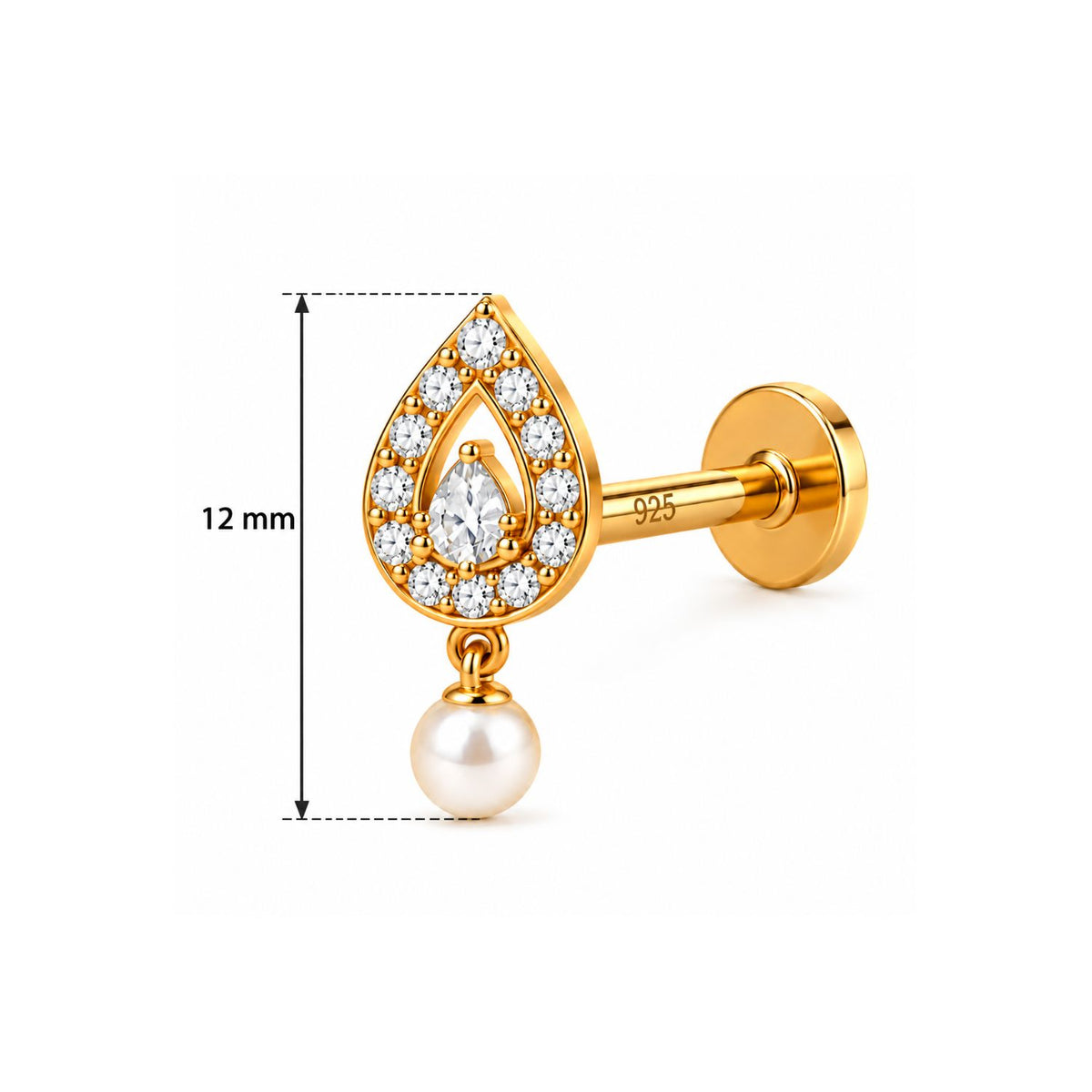 Teardrop Pearl Drop Nose Pin - 925 Sterling Silver