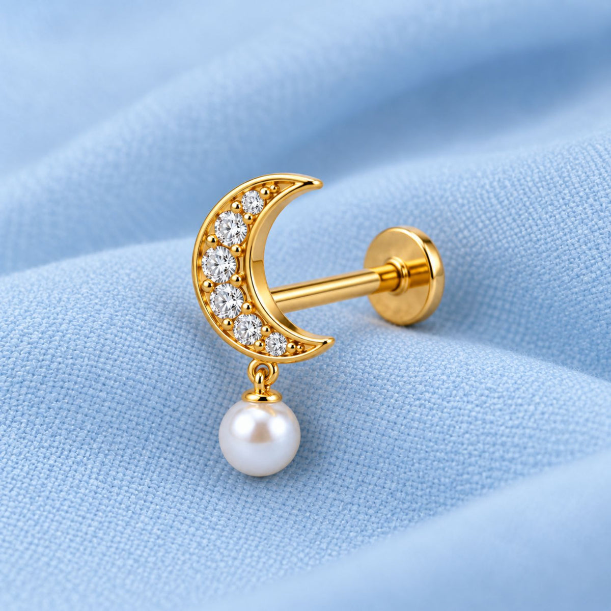 Crescent Pearl Drop Nose Pin - 925 Sterling Silver