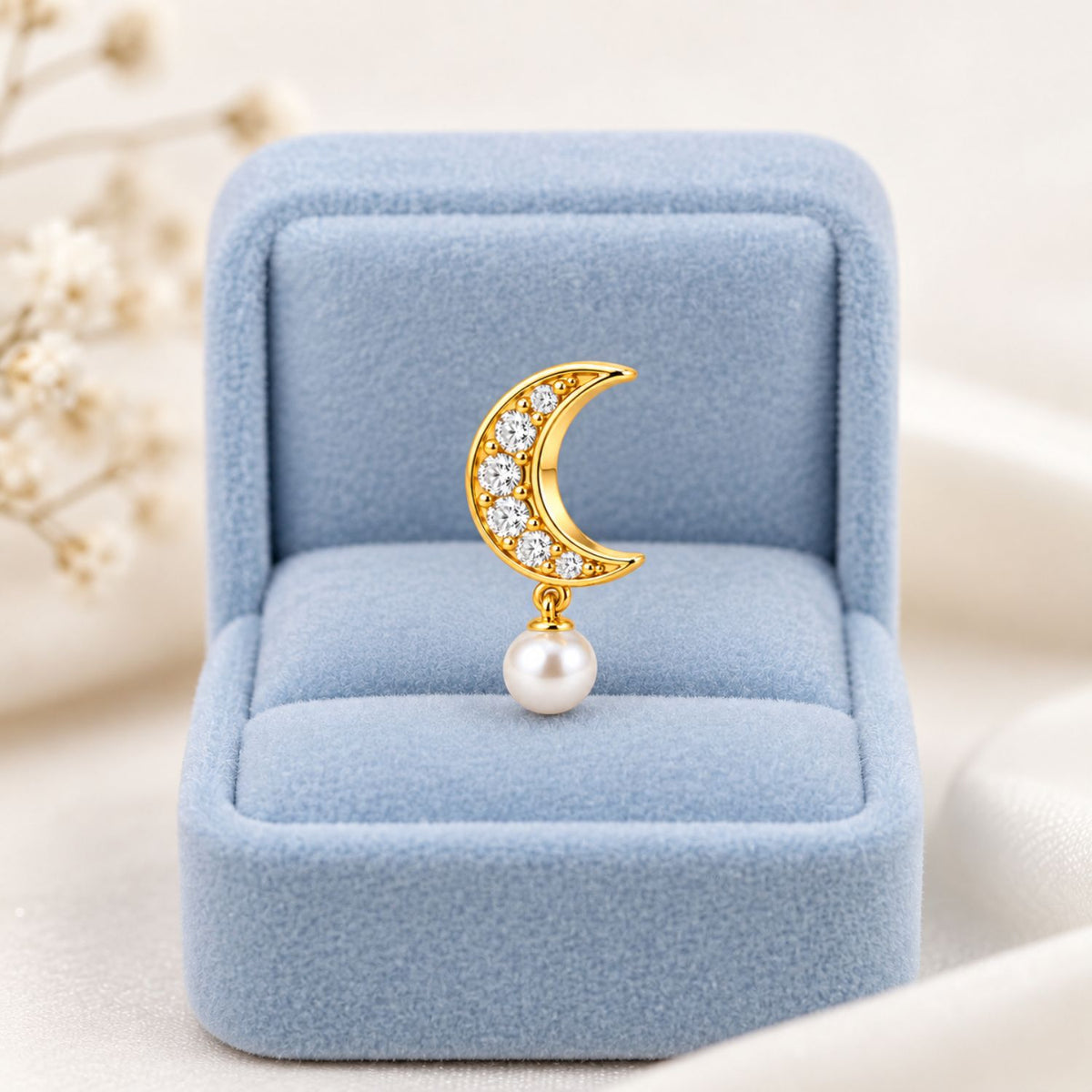 Crescent Pearl Drop Nose Pin - 925 Sterling Silver