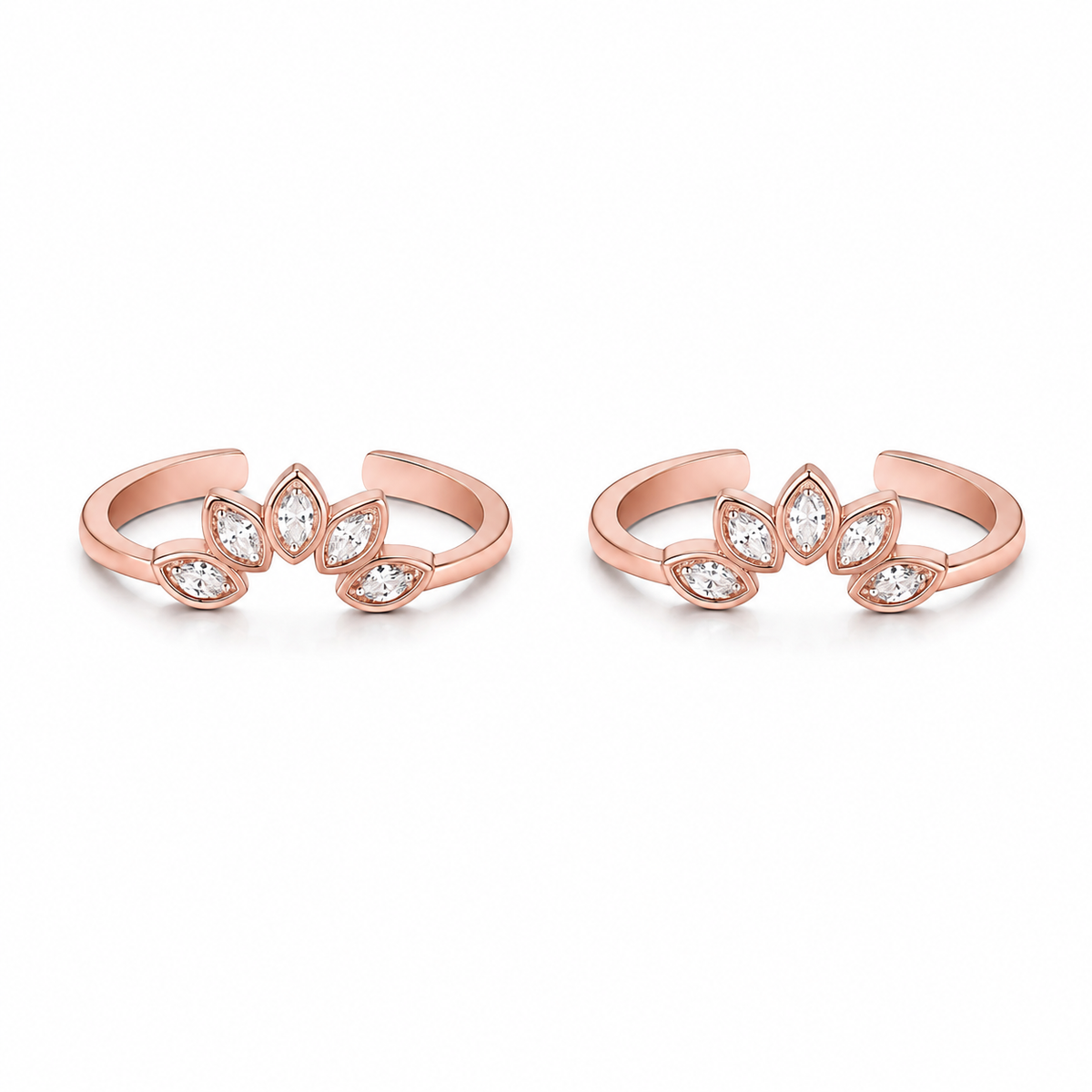 Rose Gold Marquise White Cz Crown Toe Rings in 925 sterling silver