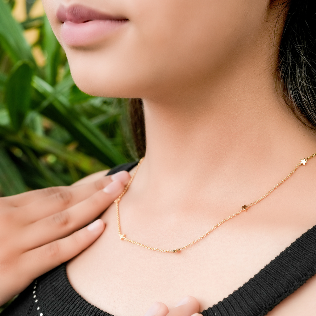 Gold Star Chain 16" For Kids & Girls - 925 Sterling Silver Gold Plated