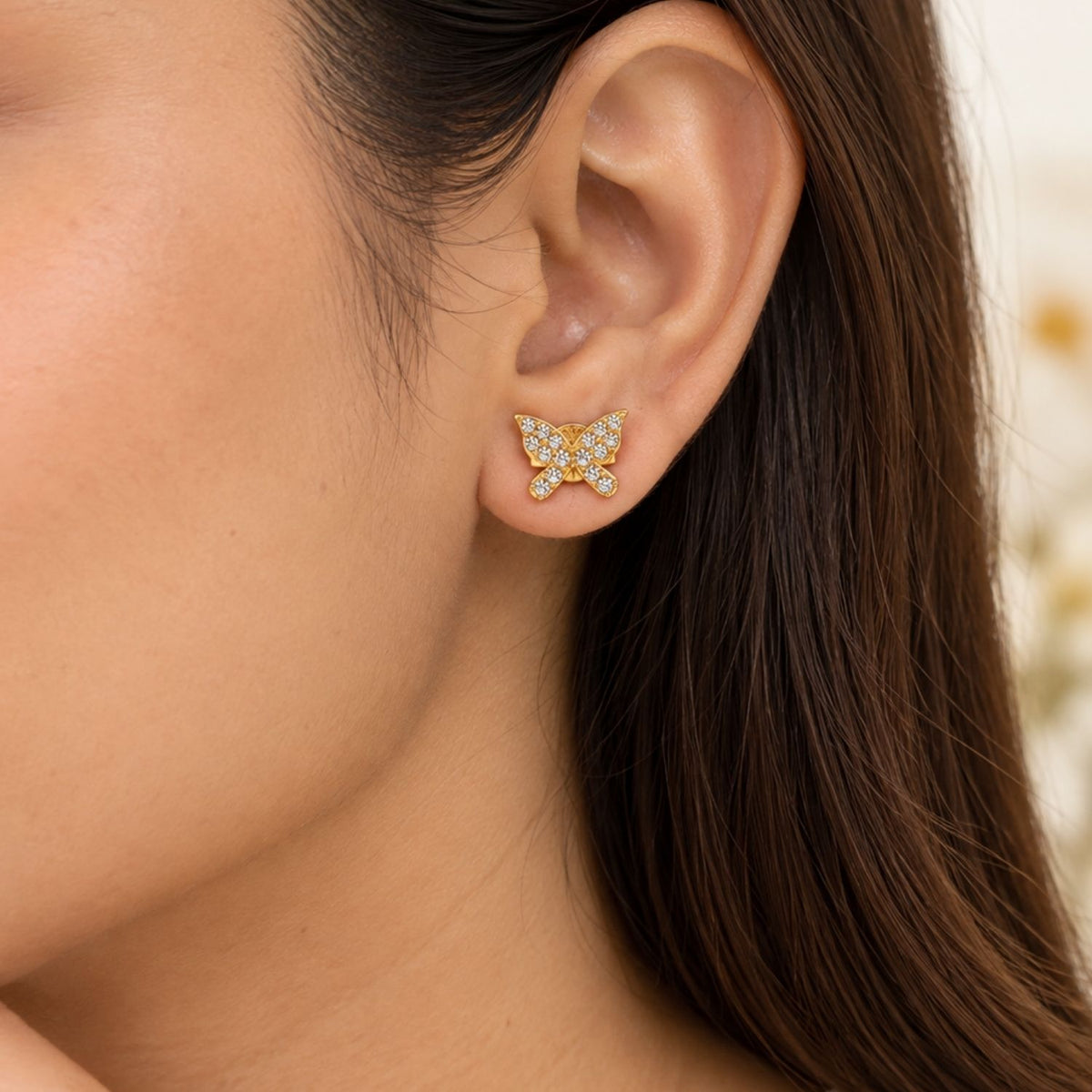 Pavé White Cz Butterfly Stud Earrings for Women - 925 Sterling Silver