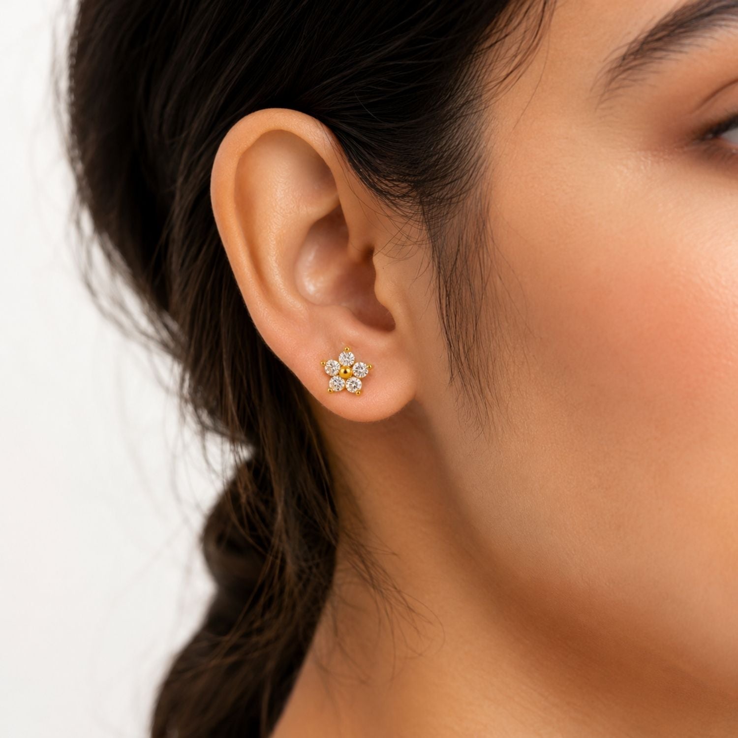 Flower Stud White Cz Floral Earrings – Sterling Silver