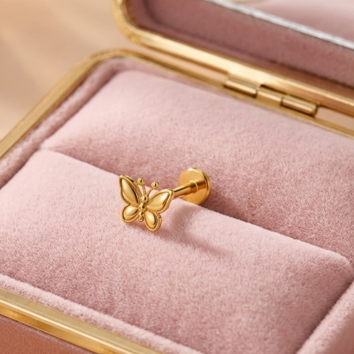 Minimalist Butterfly Nose Pin - close-up detail