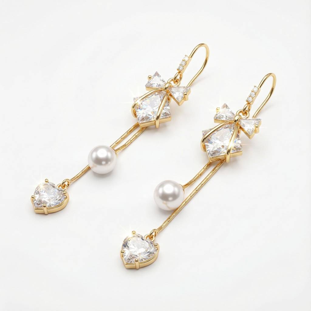 Celestial Stream Pearl Drop Earrings - 925 Sterling Silver Yellow Gold Plated