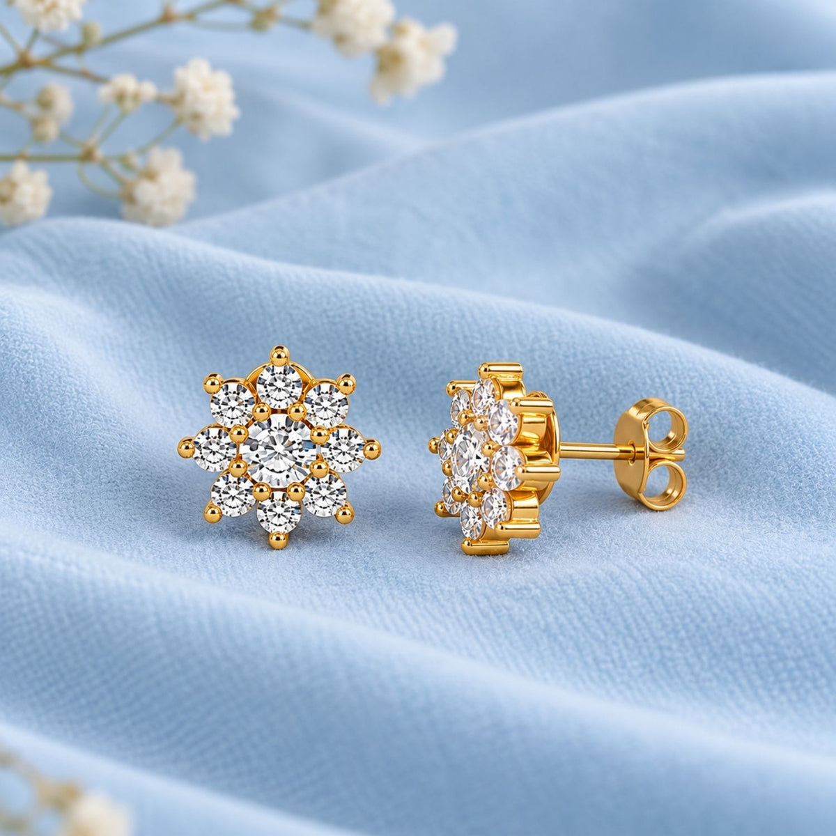 Starburst White Cz Flower Stud Earrings for Women - 925 Sterling Silver