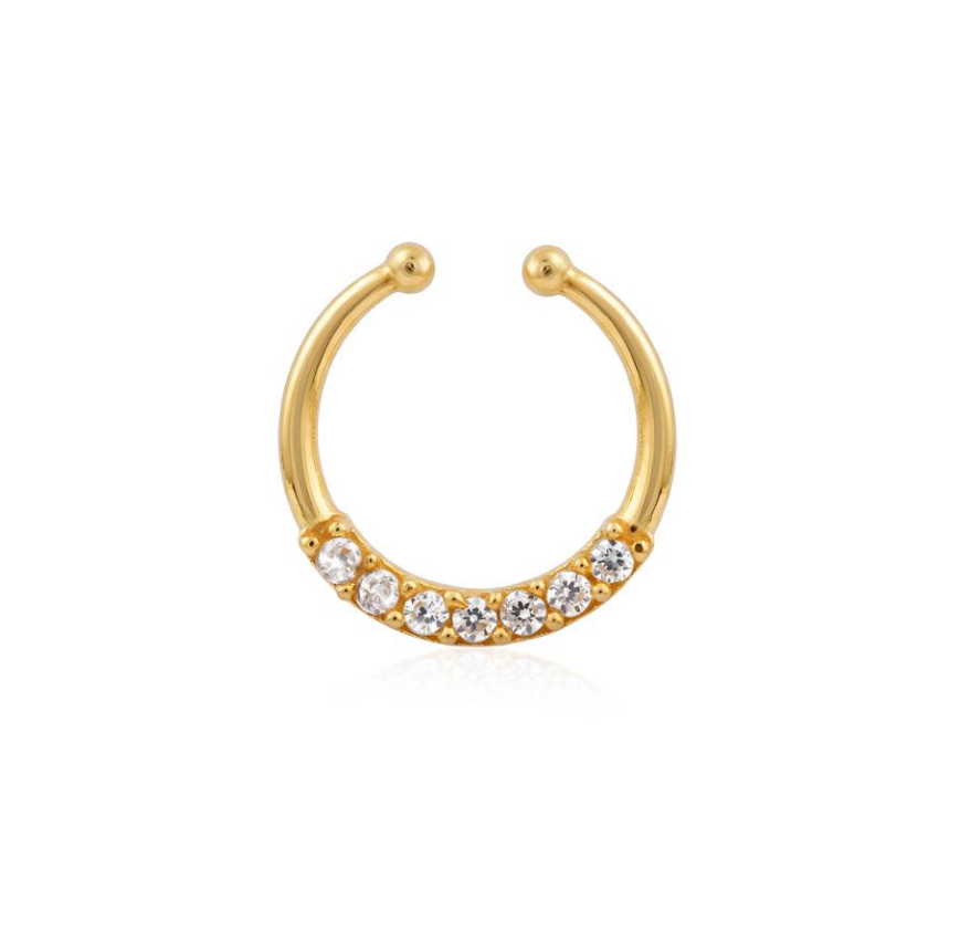 Round Faux Septum Nose Ring - side view in 925 sterling silver