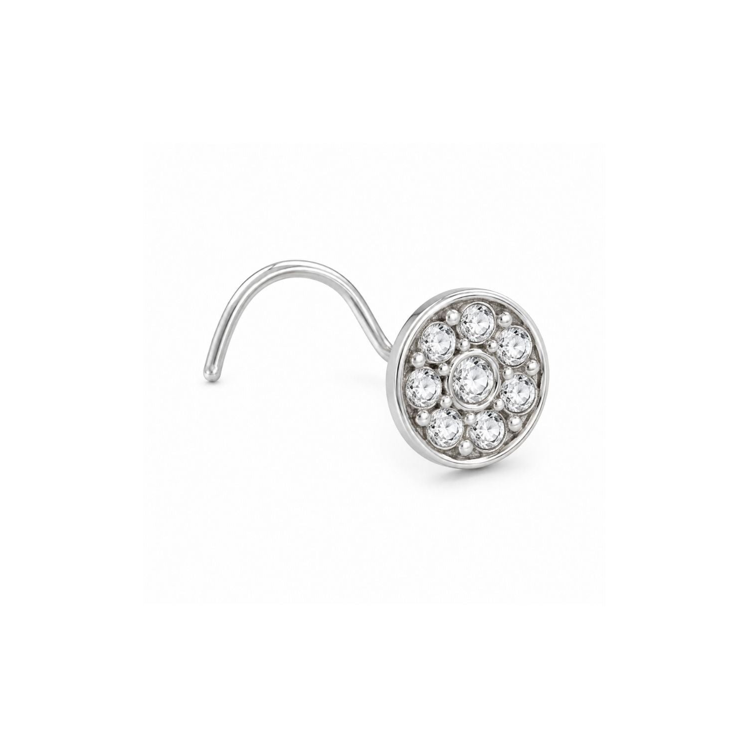 Round Bezel Halo CZ Nose Pin 925 Sterling Silver