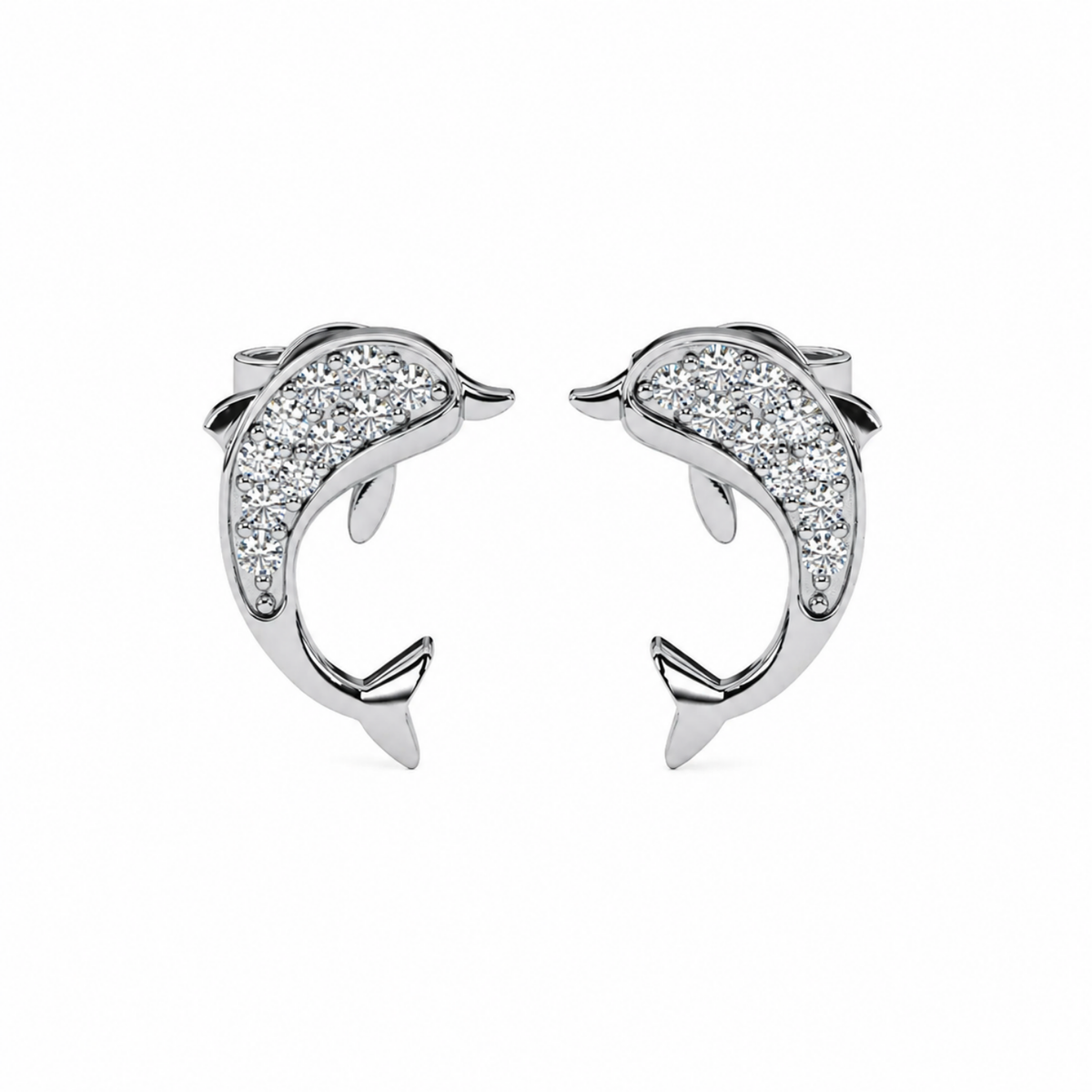 Pavé White Cz Dolphin Stud Earrings - 925 sterling silver earrings for women