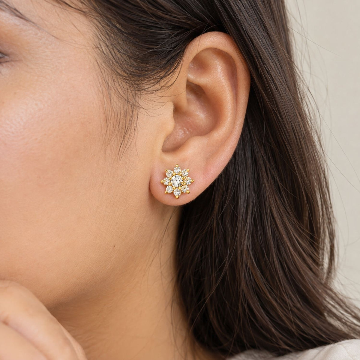 Starburst White Cz Flower Stud Earrings for Women - 925 Sterling Silver