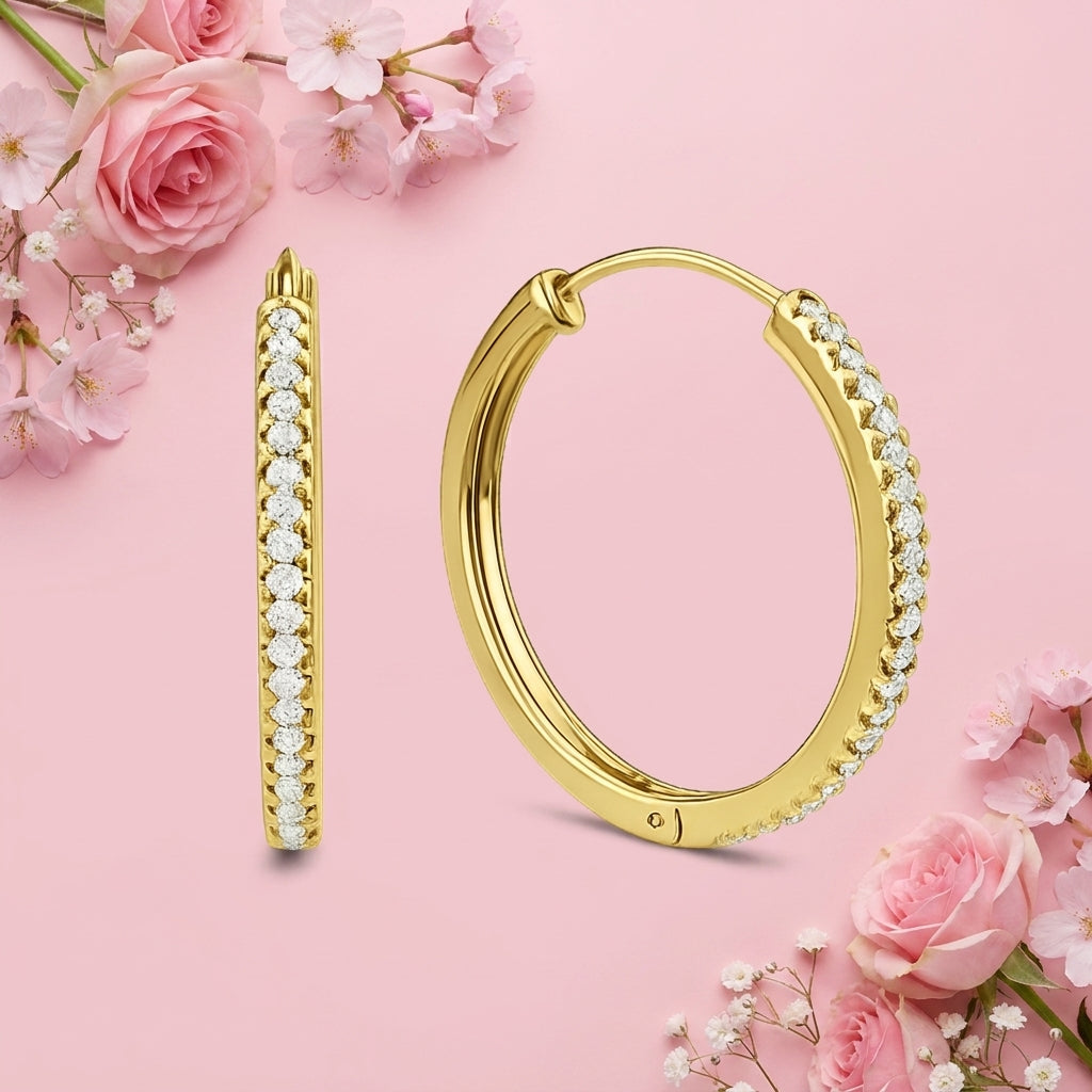 CZ Hoops Earrings - 925 Sterling Silver Gold Plated