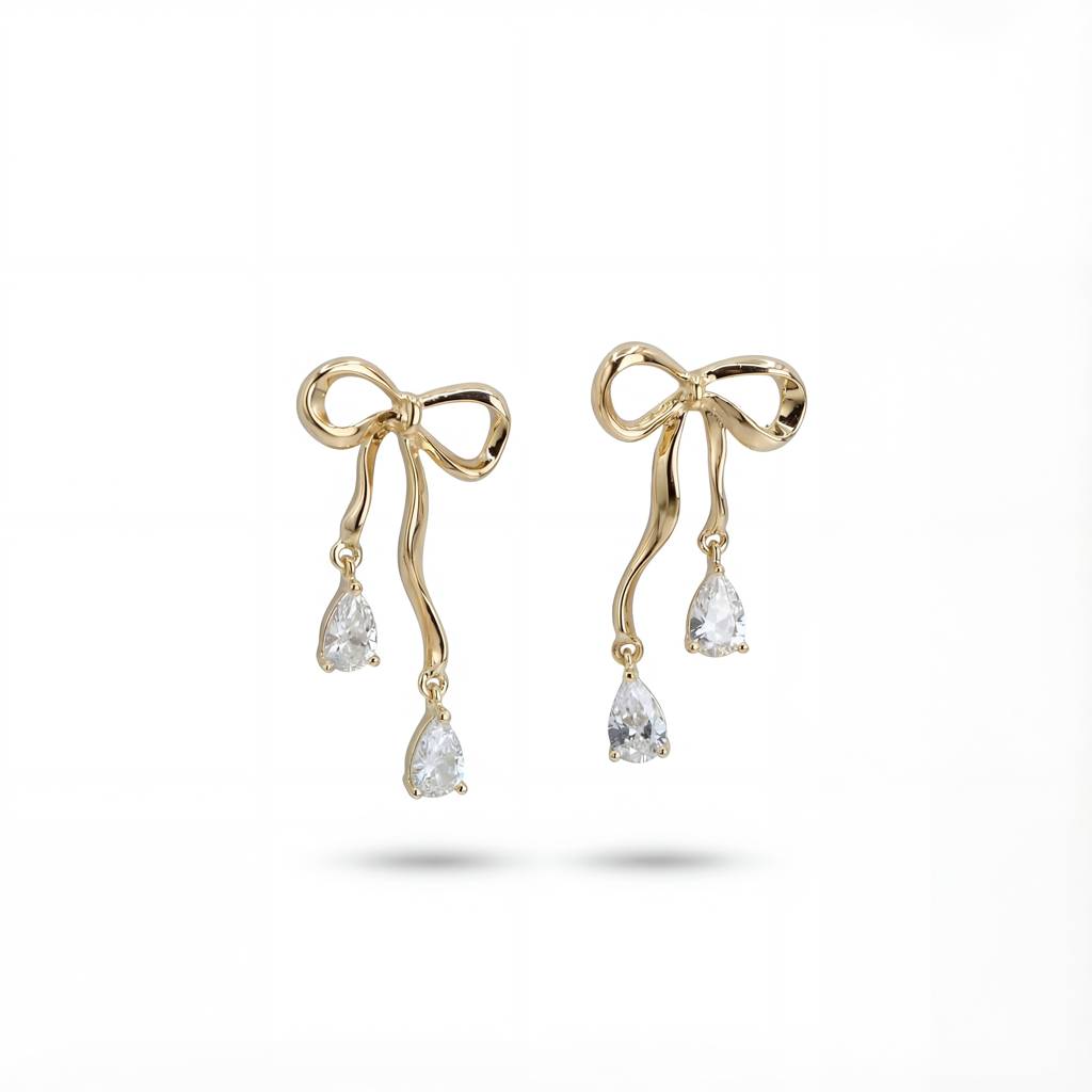 Gilded Ribbon Crystal Drops - 925 Sterling Silver Gold Plated