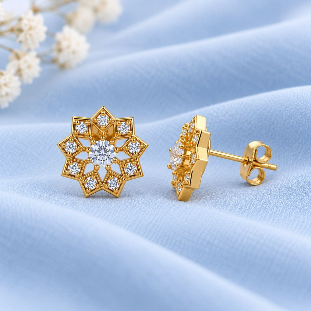 Star Mandala White Cz Cluster Stud Earrings for Women - 925 Sterling Silver