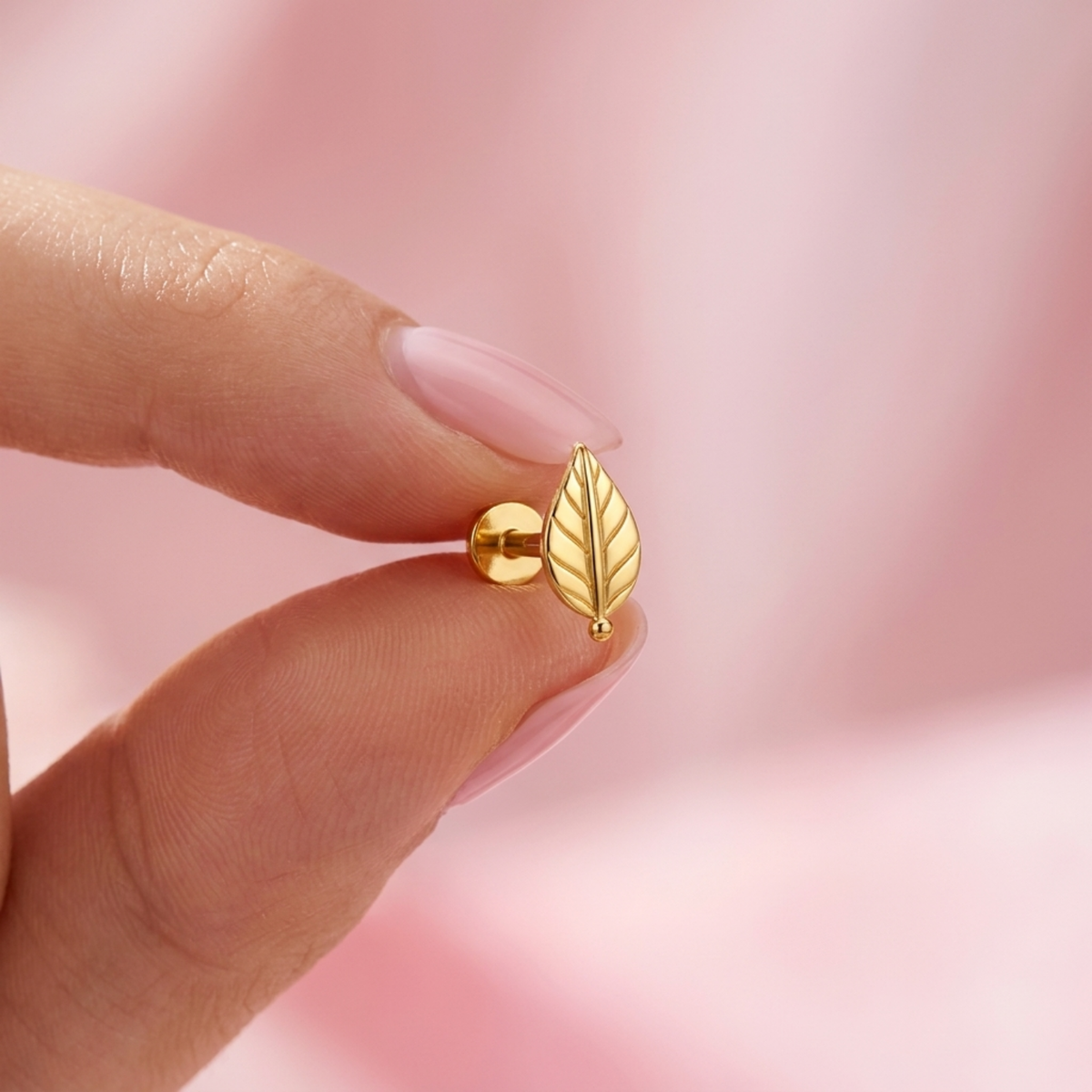 Minimalist Leaf Nose Pin - close-up detail