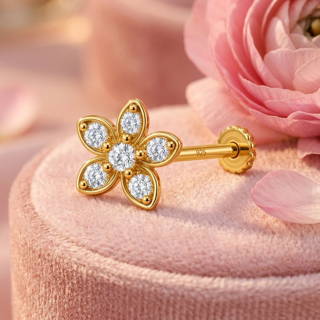 Six Petal Marquise Nose Pin - 925 Sterling Silver