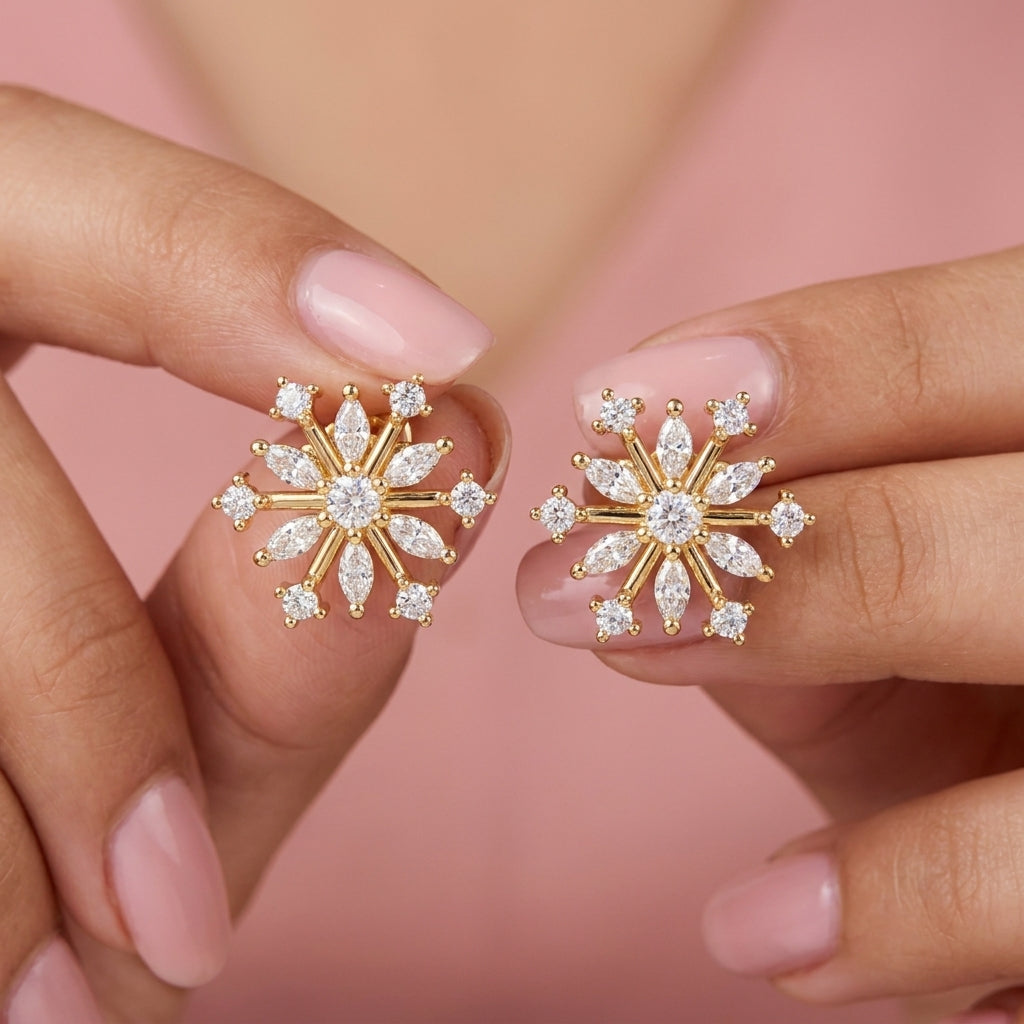 Marquise White Cz Snowflake Stud Earrings - 925 sterling silver earrings for women