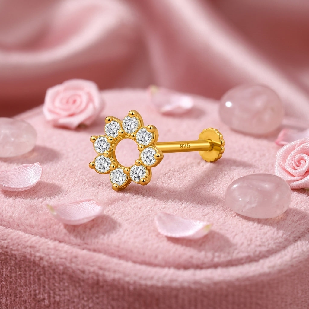 Open Circle Halo Nose Pin - back view with clasp