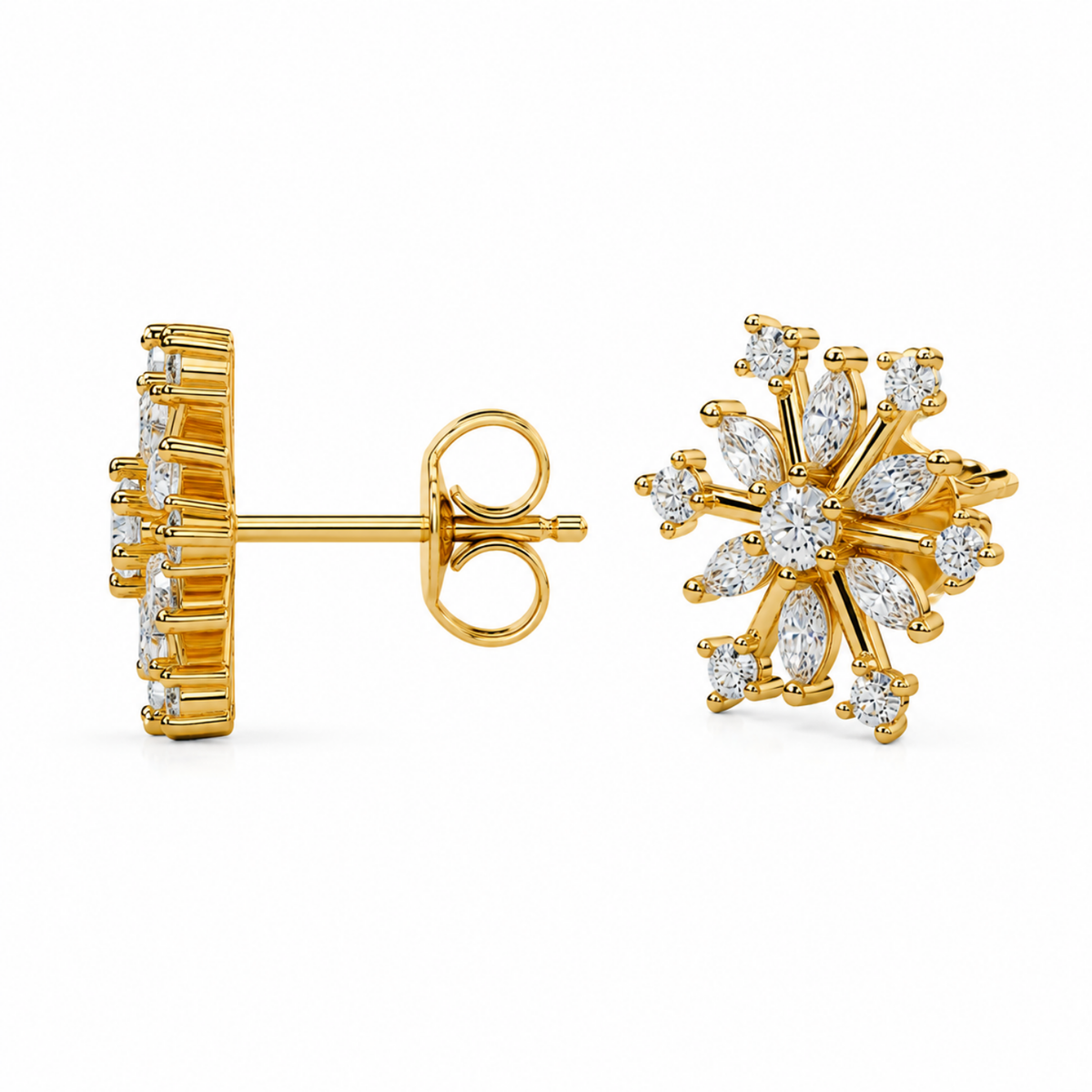 Marquise White Cz Snowflake Stud Earrings - 925 sterling silver earrings for women