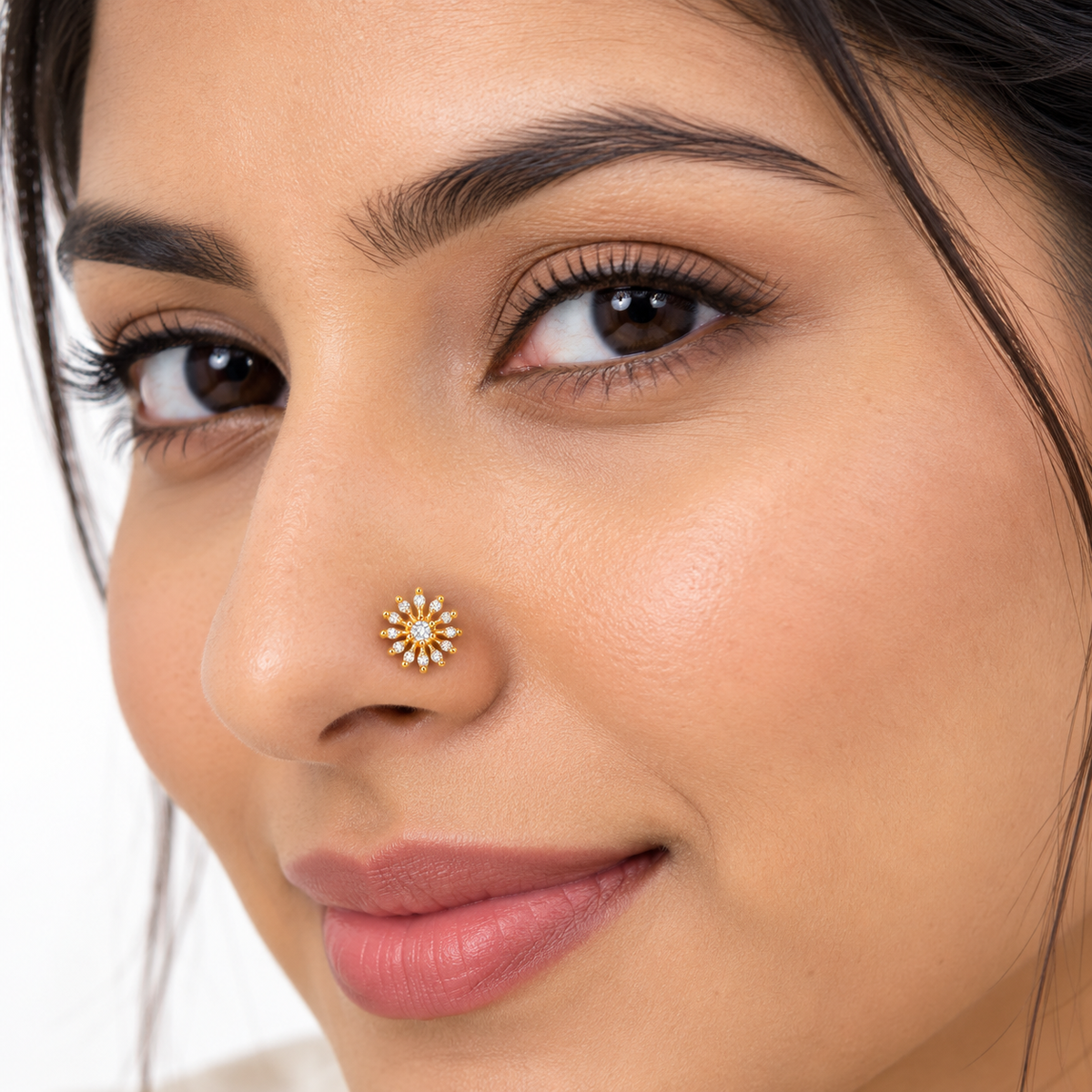 Starburst Nose Pin - side view in 925 sterling silver
