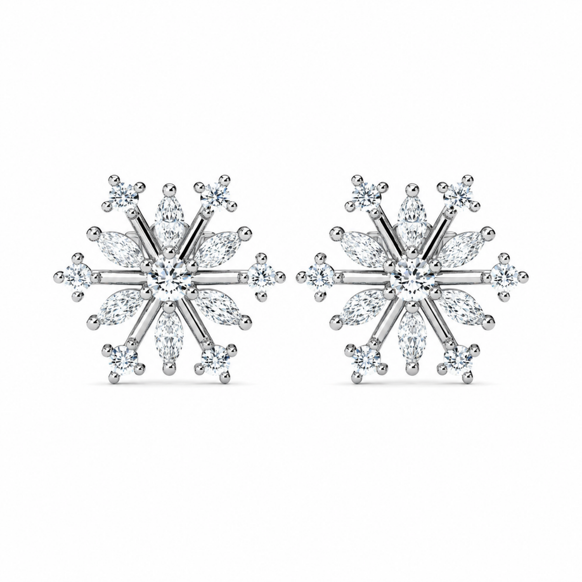Marquise White Cz Snowflake Stud Earrings - 925 sterling silver earrings for women