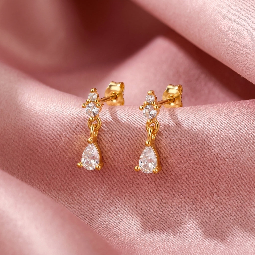 Teardrop White Cz Drop Screw-Back Stud Earrings - 925 sterling silver earrings for women