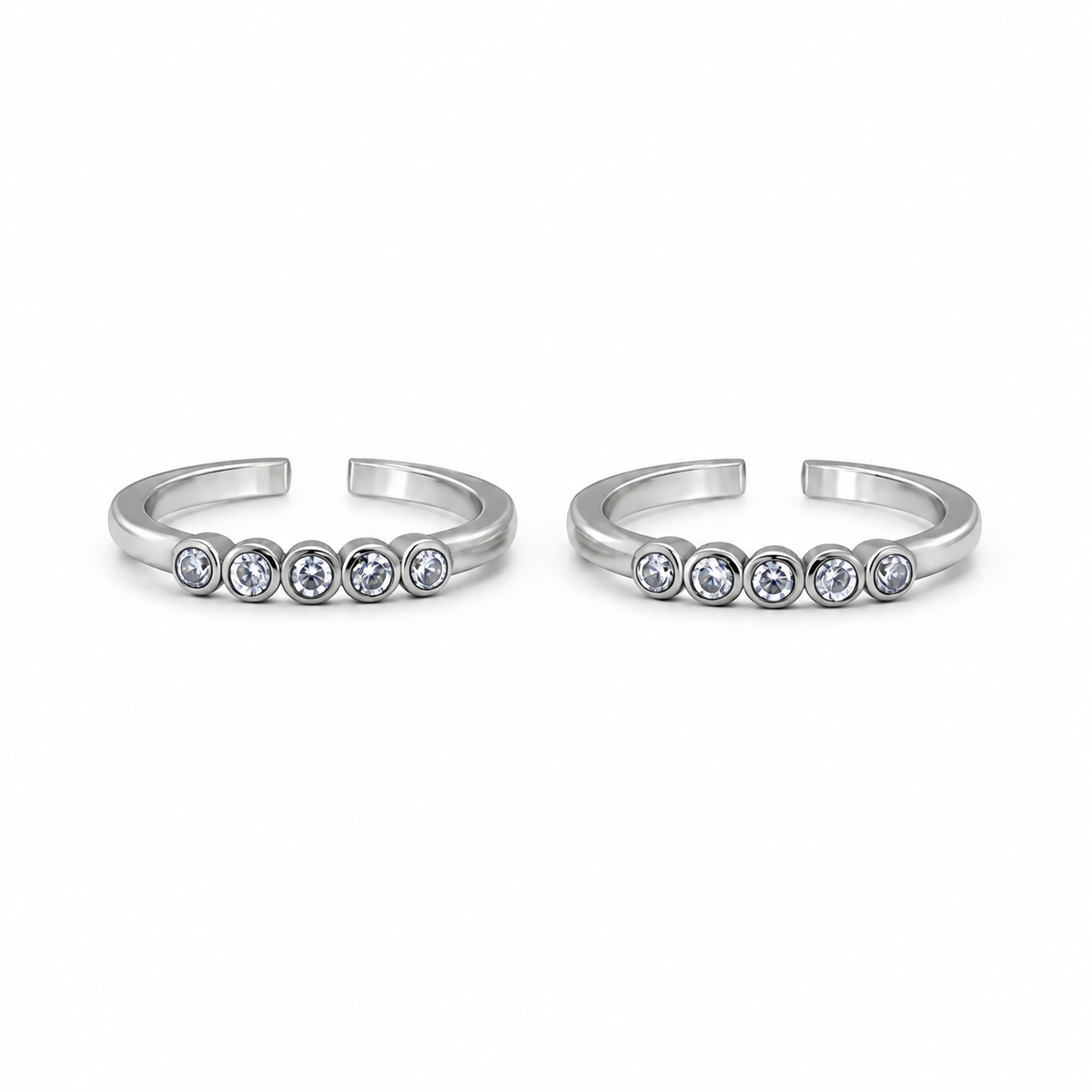 Bezel White Cz Line Sterling Silver Toe Rings