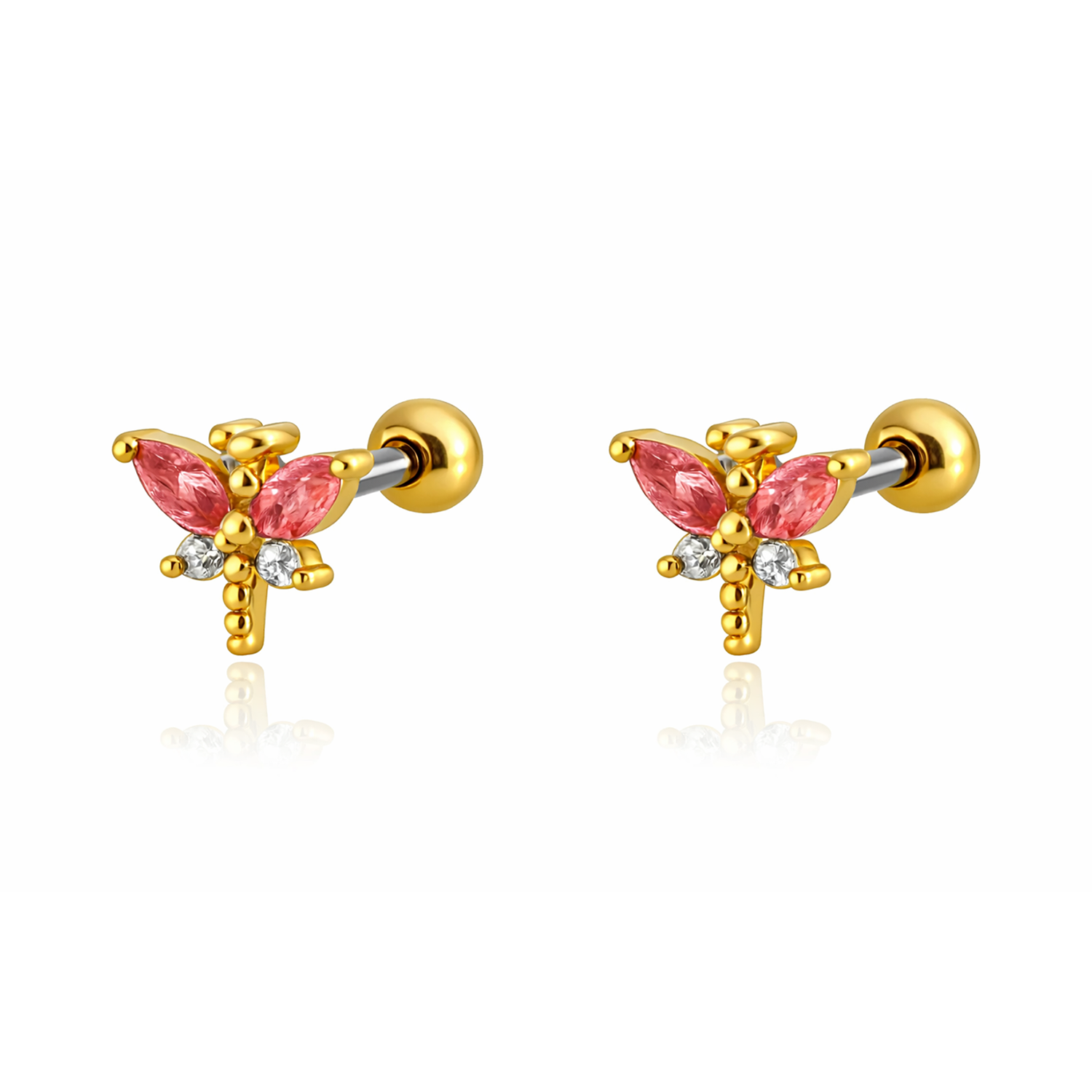 Butterfly Stud Pink Cz Earrings – Sterling Silver